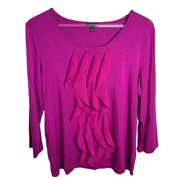Talbots Violet Ruffel 3 Quarter Inch Sleeve Top - Picture 1 of 7